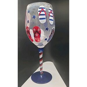 Pier 1 Patriotic Hand Blown Wine Water Goblet Retired Contemporary Glass EUC